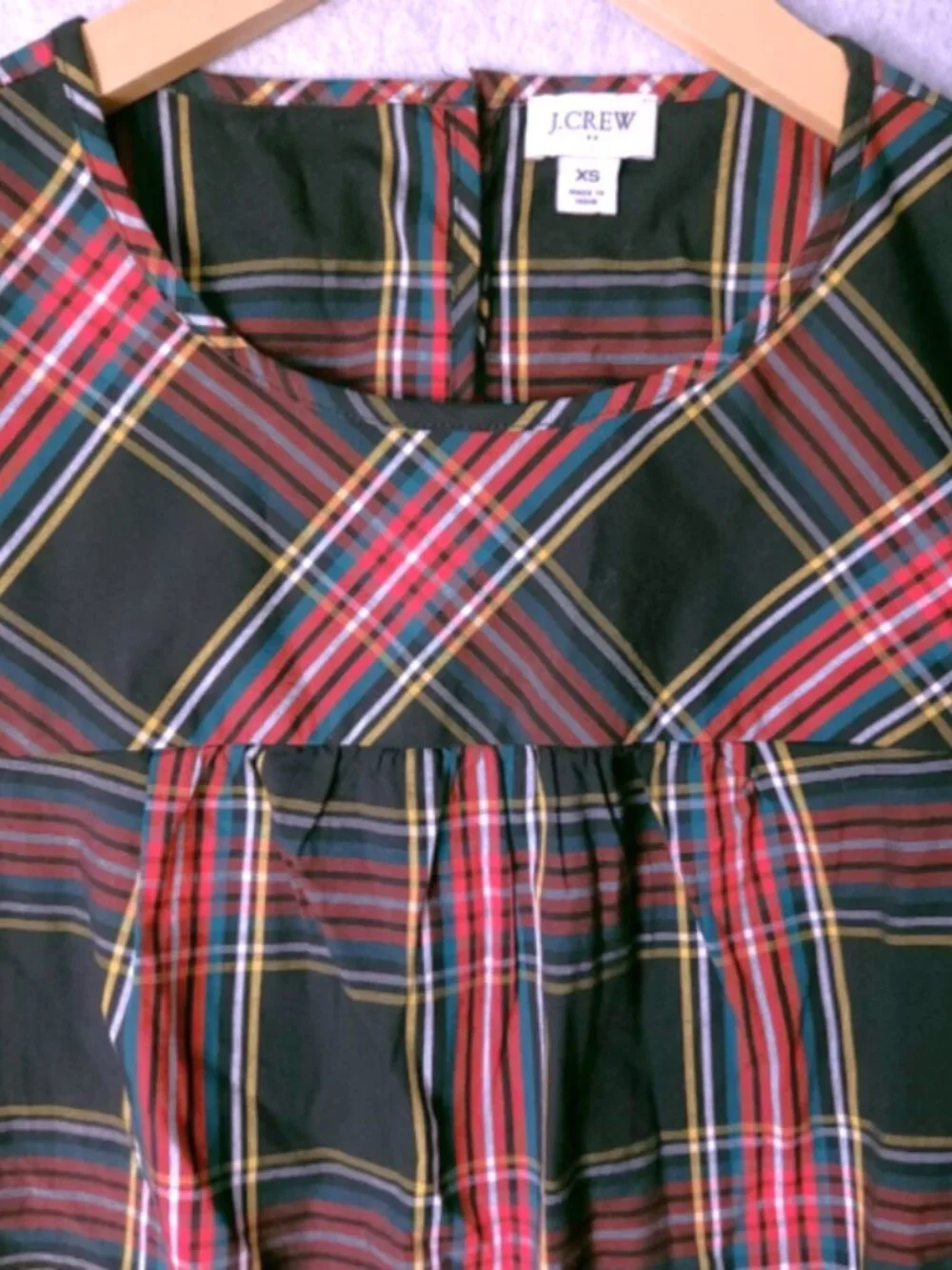 J Crew Stewart‎ Tartan Plaid Puff-Sleeve Top Women's Size XS Black Red AG864